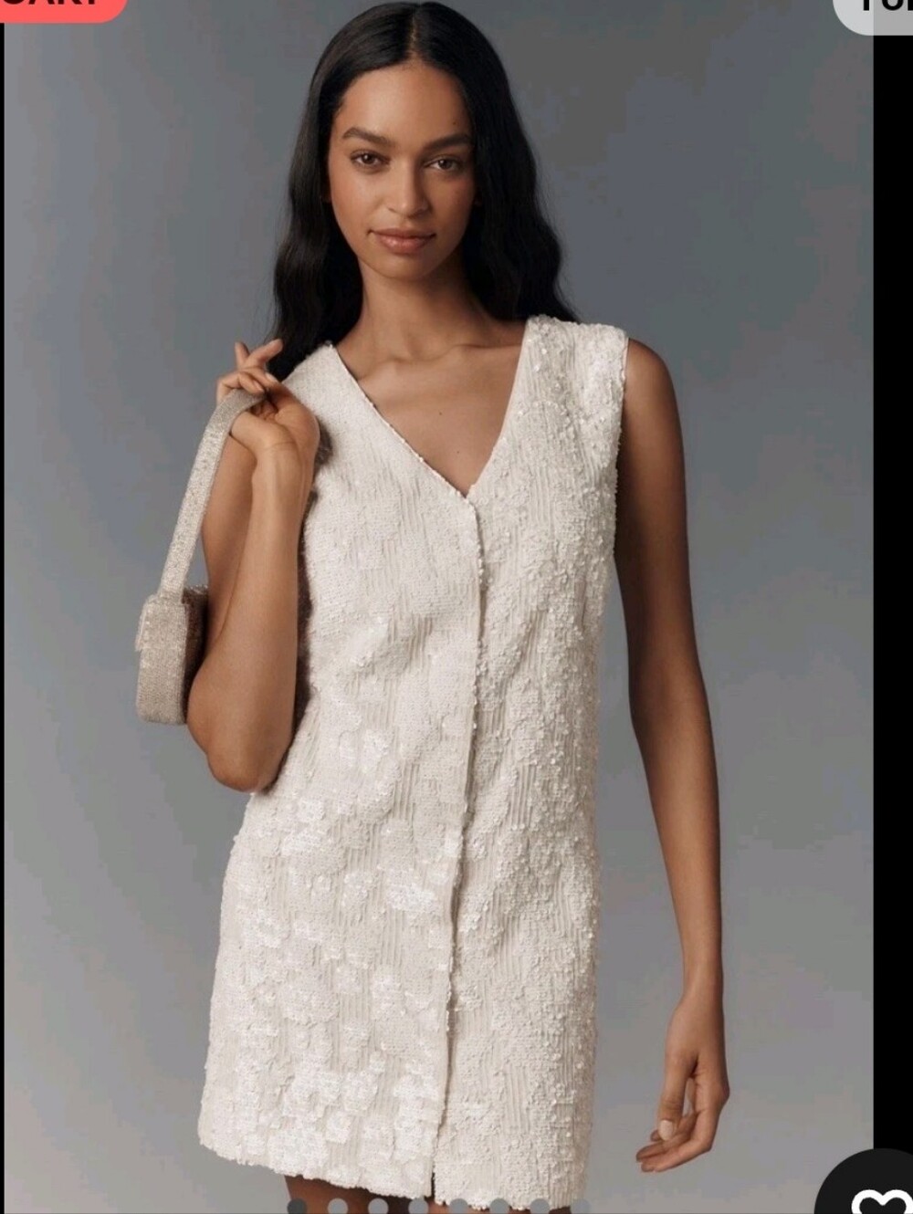 NWT Anthropologie - Sunday In Brooklyn - White Sequin Vest Dress - Size Large
